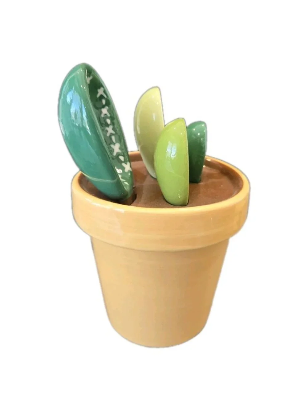 New 4Pcs Catus Succulent Measuring Spoons Set In Pot Ceramic Measuring Spoons